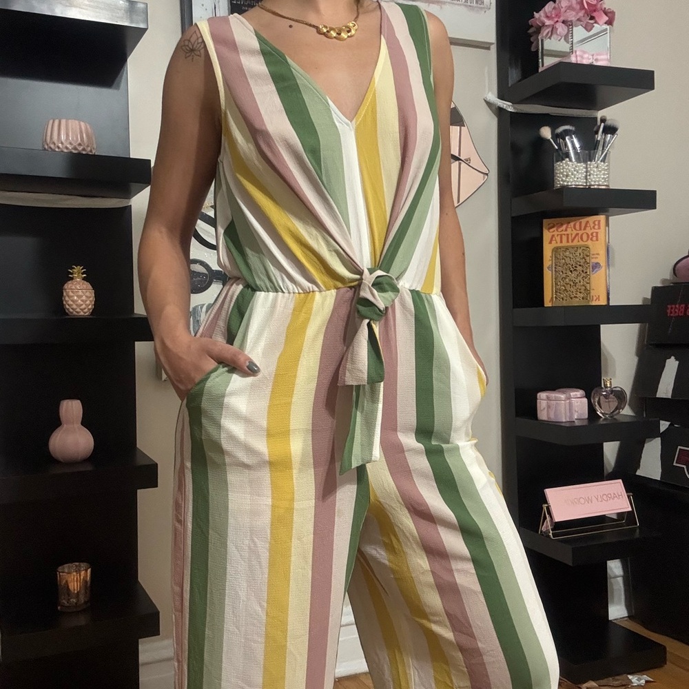 Source Unknown Vibrant Striped Jumpsuit - image 1